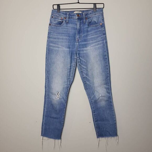 Madewell Denim - Madewell Womens High Rise Slim Crop Boyjean Sz 25 Blue Distressed Raw Hem Casual